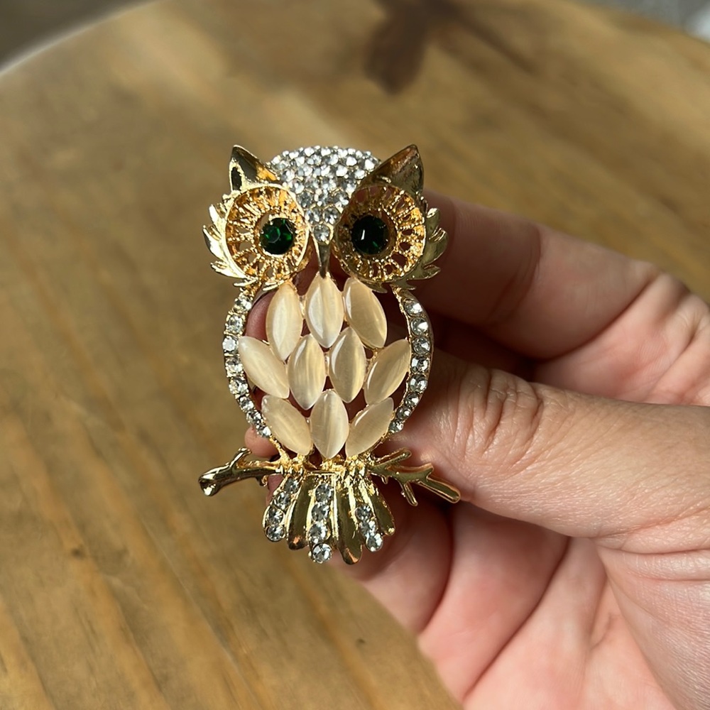 Gold owl brooch custom jewelry NWOT